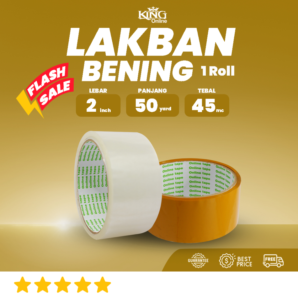 

1 Pcs ONLINE TAPE Lakban Bening FLASH SALE 50 Yard 2 Inch / Tebal Kuat Isolasi solatip perekat tebal