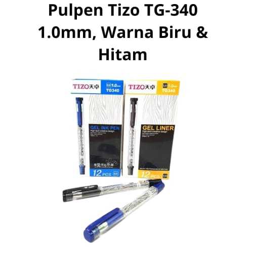 

12 Pcs Tizo Pen Pena Pulpen Gel TG-340 1,0mm / Pena Tizo, HItam dan Biru - Per Lusin