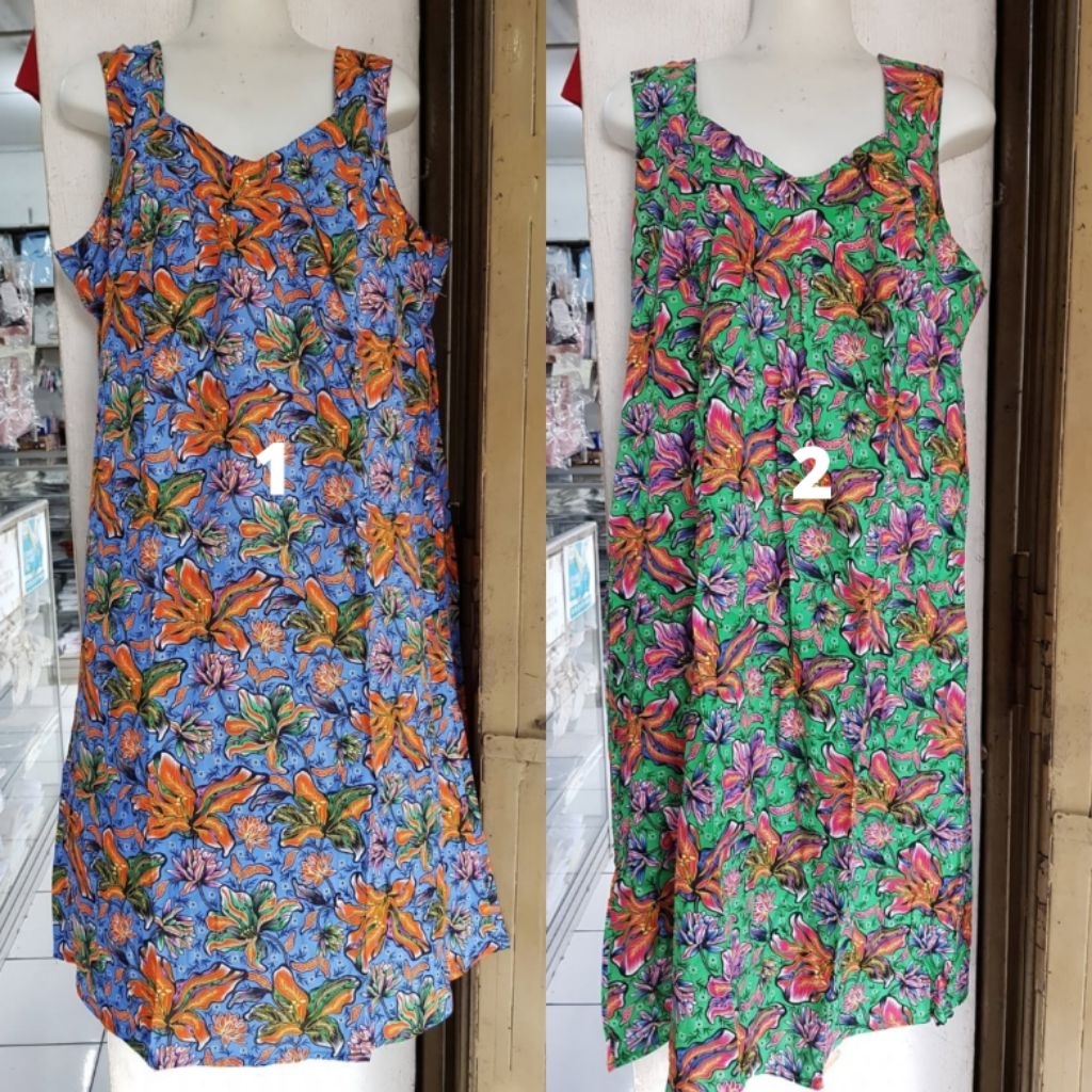 Daster Batik Kencana Ungu Label Biru Tanpa Lengan 26