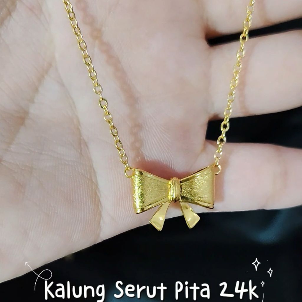 xuping88 kalung wanita motif pita serut lapis emas 24k gold LM anti hitam