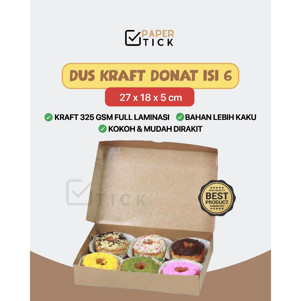 

(PERPAK = 10LBR) KRAFT BOX DUS DONAT COKLAT ISI 6 ATAU KUE - MOTIF POLOS - LAMINASI BAGIAN DALAM
