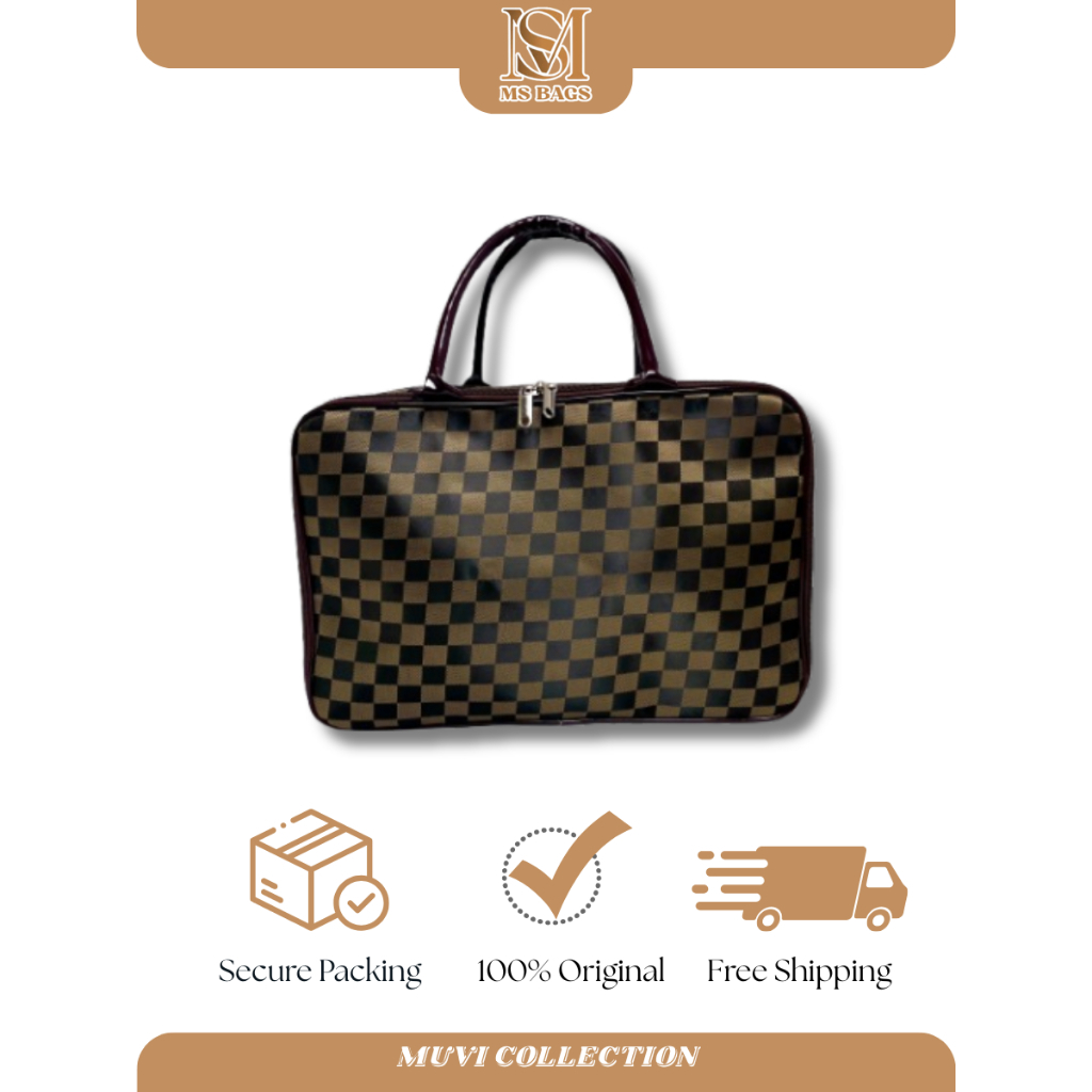 Tas Travel Mini Koper Motif Kotak-Kotak Coklat Muat Banyak Kokoh Ringan AntiAir - MS BAGS