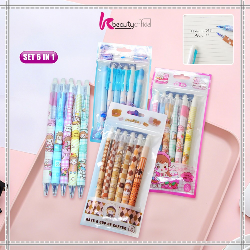 

KB-A68 Pulpen Set 6IN1 0.5MM Tinta Bisa di Hapus Motif Karakter Lucu / Eraseble Pen Set Cetek Cetekan Kartun / Pena Mekanik Anak Sekolah / Eraser Pen ST