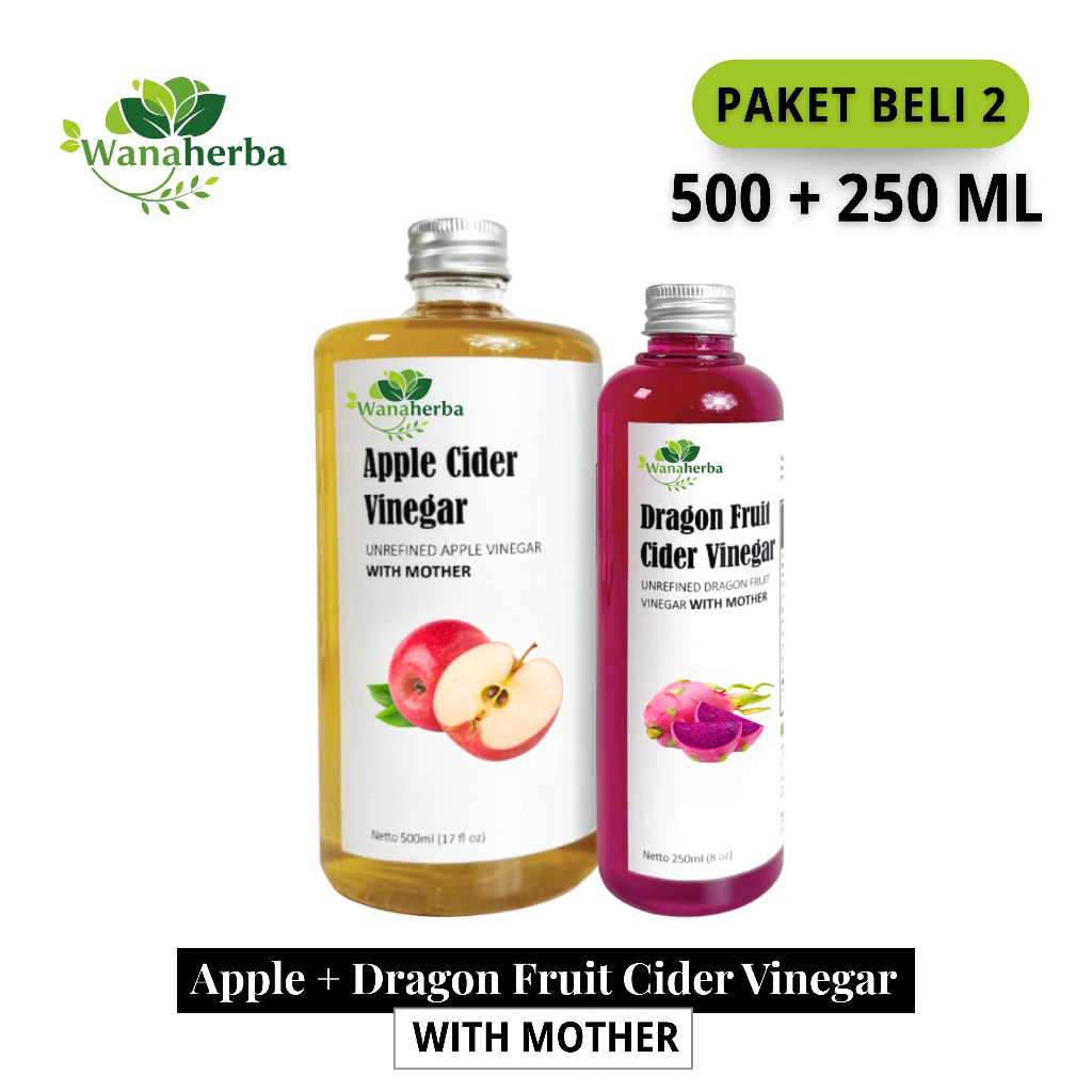 

Wanaherba Cuka Apel + Cuka Buah Naga With Mother 500 + 250 ML Paket 2 Botol