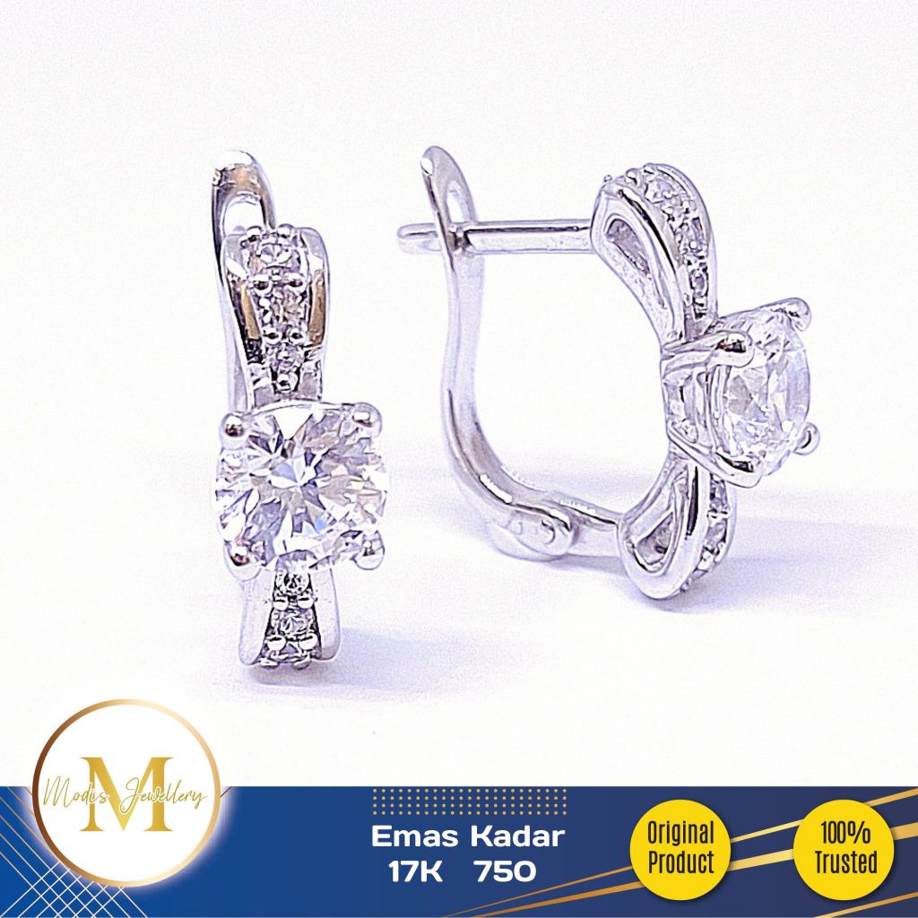 MODIS JEWELLERY - Anting Jepit Solitaire Pita Putih - Emas 17k  750