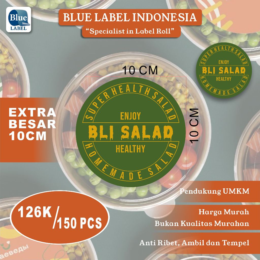 

Blue Label Stiker Custom Paket XL 150 pcs | ukuran 10 cm x 10 cm