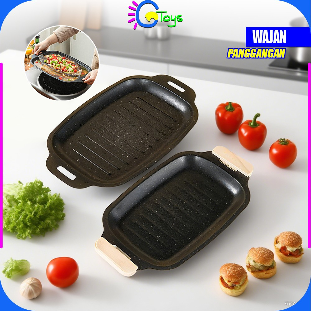 CR-C1338 Wajan Panggangan Panjang Portabel Grill Pan Korea Datar BBQ Anti Lengket Tahan Panas / Panc