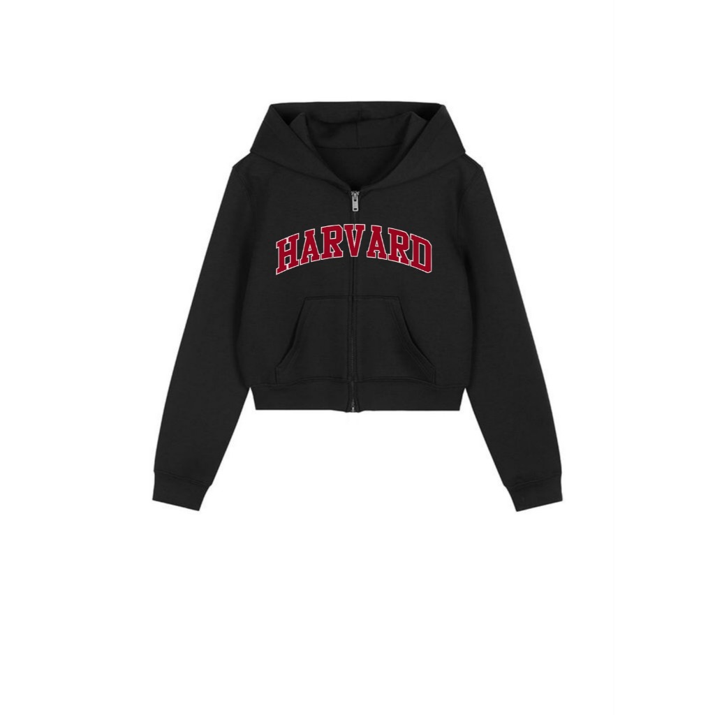 AGAY - HOODIE ZIPPER CROP HARVARD BLACK WANITA