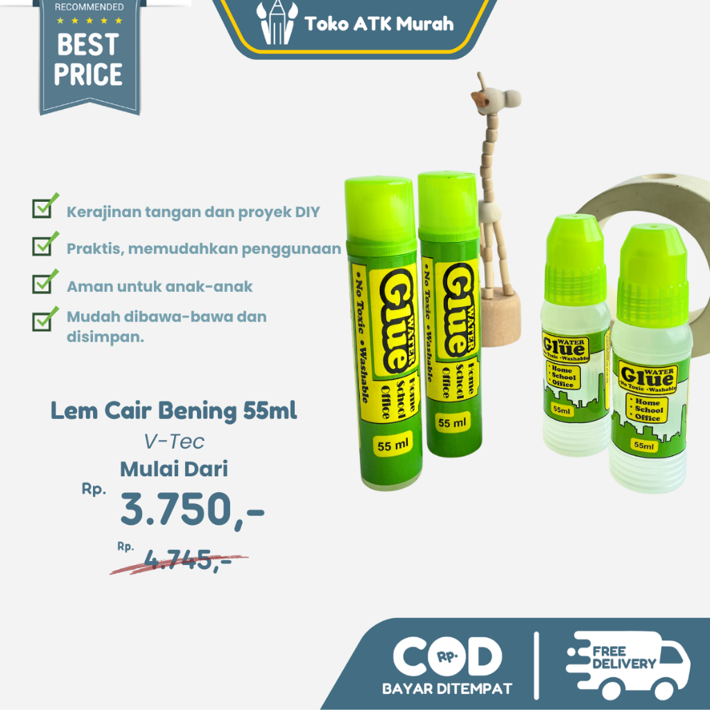 

Lem Cair Water Glue VT-WG-55ml / VT-WG-65ml V-Tec Lem Kertas Bening