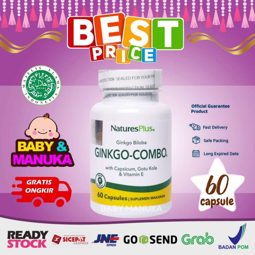 Natures Plus Ginkgo Combo Biloba isi 60 Kapsul - Ginko Gingko vitamin otak daya ingat
