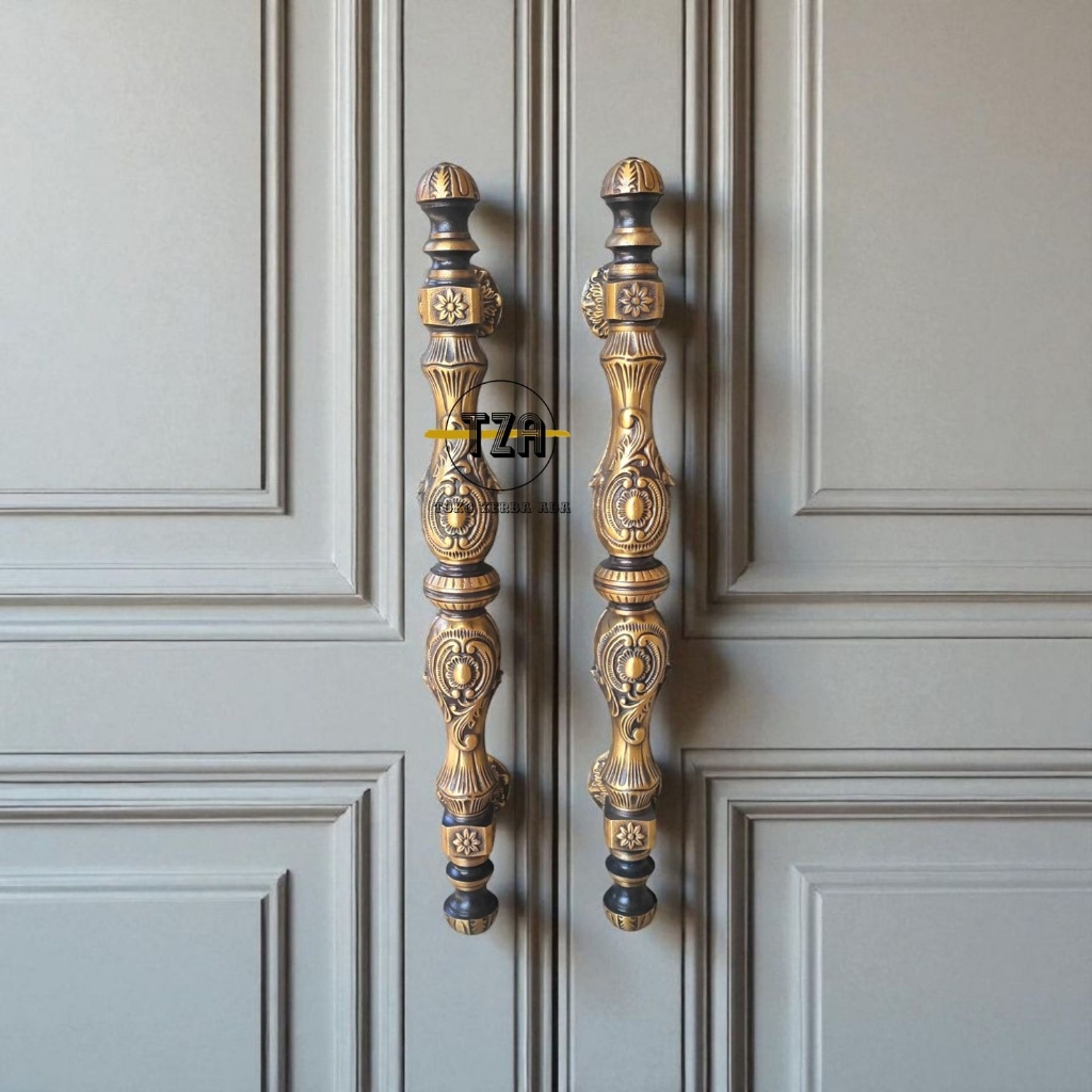 Handle Pintu Rumah Utama Kuningan Antik Motif Luxor Matahari 55 cm 2 Pcs