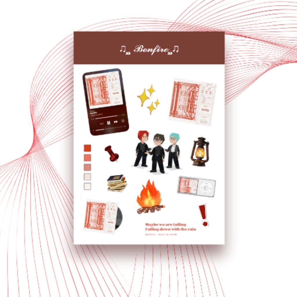 

Wave to earth / w2e / wave to earth bonfire retro sheet sticker stiker a6 aesthetic journal dekorasi stiker lucu anak