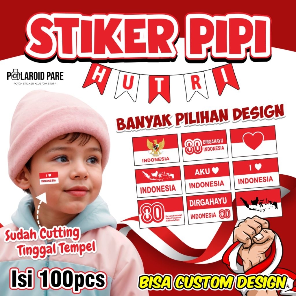 

100pcs Stiker Pipi Sticker Bendera Merah Putih Kemerdekaan HUT RI 80th