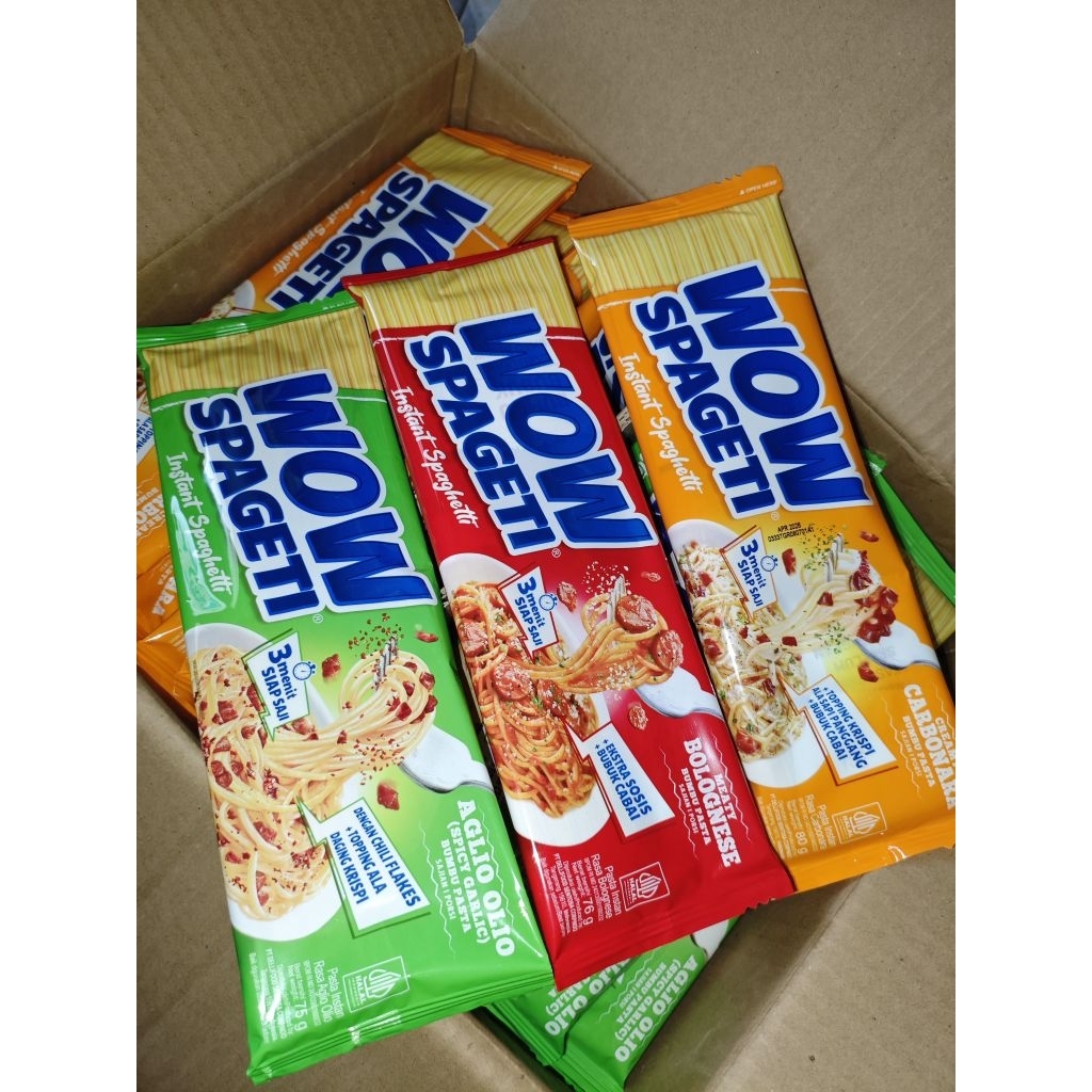 

Mie Spaghetti/Mie Instan/Mie Wow Spaghetti/Bolognes/Carbonara/Aglio Olio/Mie Pasta