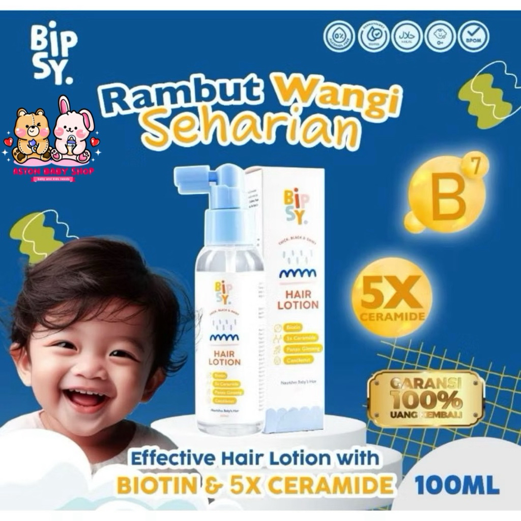 Bipsy Hair Lotion 100 ml - Bipsy Expert Hair Lotion with Biotin & 5X Ceramide - Vitamin Rambut Bayi 
