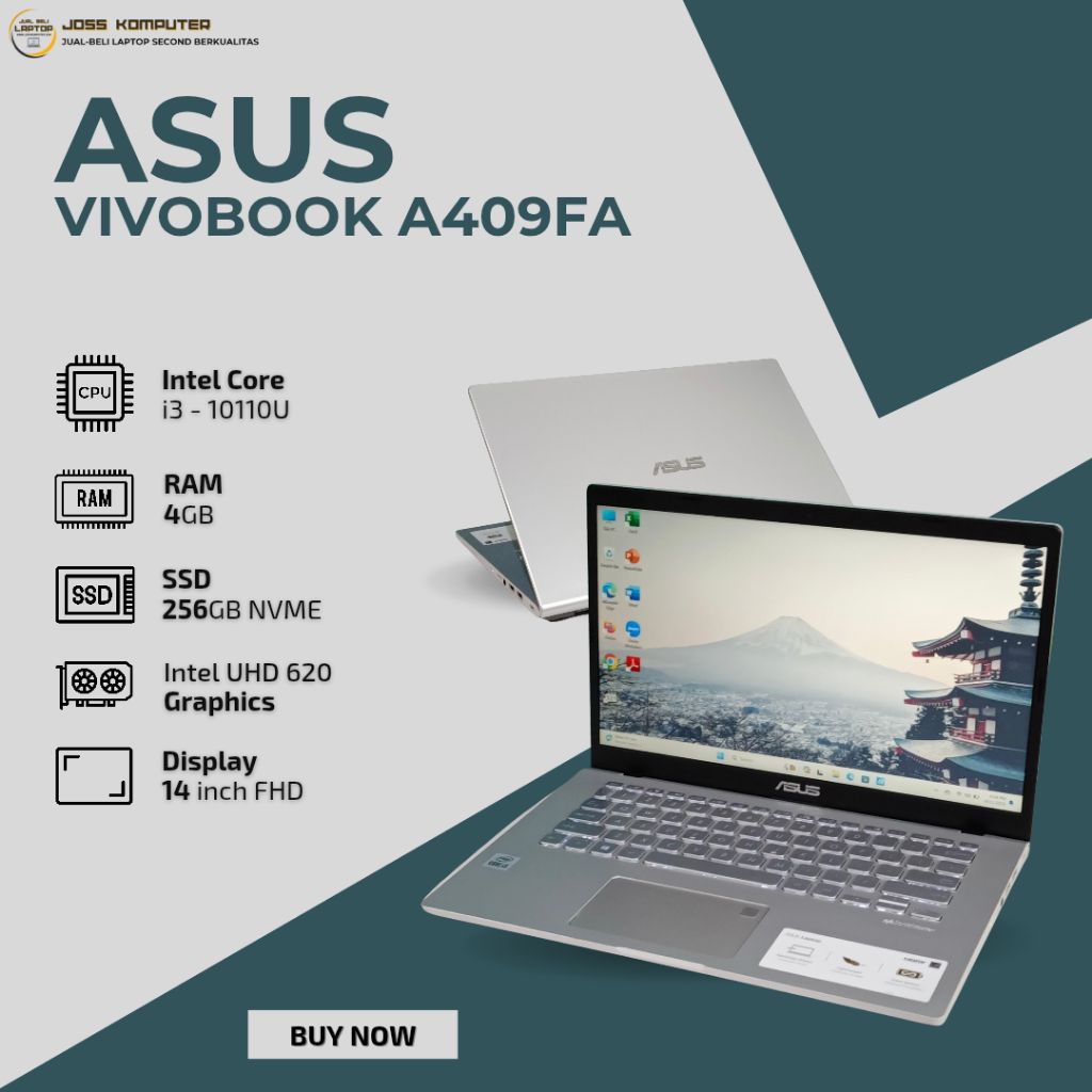 ASUS A409FA INTEL CORE I3-10110U/ RAM 4GB/ SSD 256GB/ 14" FHD