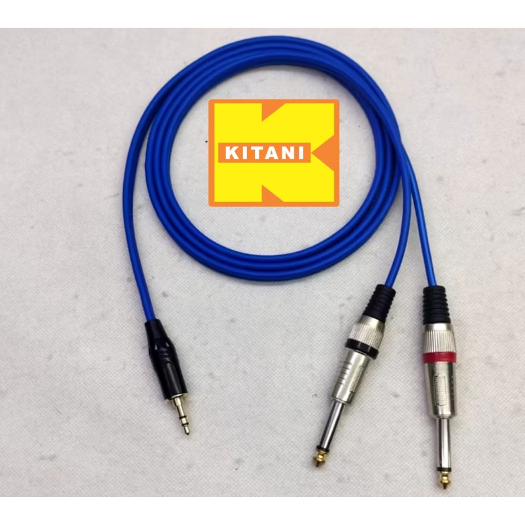 Kabel Hp ke Mixer jack aux 3.5mm ke 2 akai mono 6.5mm kabel kitani tembaga original berkualitas/kabe
