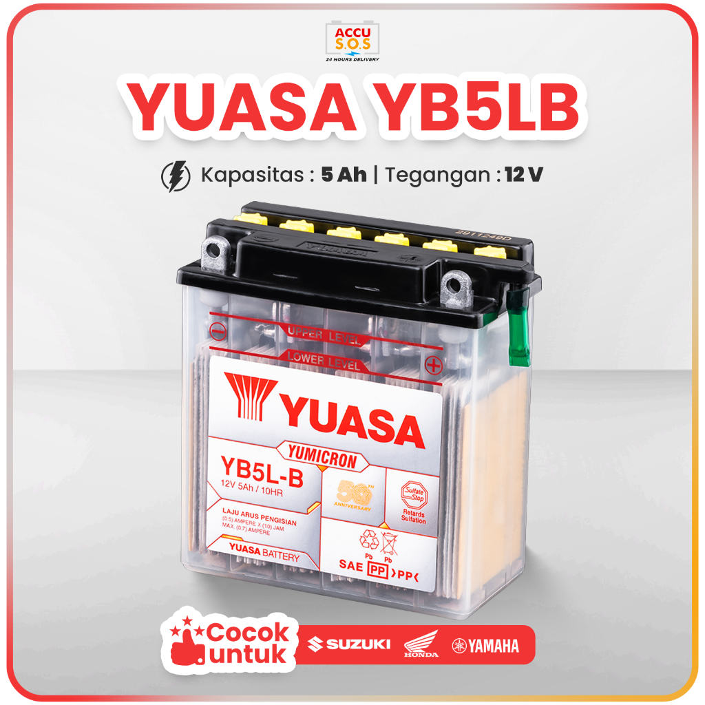 Aki Motor YUASA YB5L-B 12V 5Ah Aki Basah ASTREA GRAND ASTREA PRIMA SUPRA X LEGENDA SUPRA FIT SHOGUN 