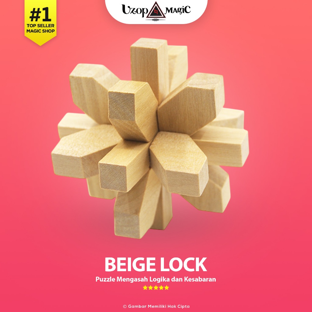 Puzzle Kayu 3D Kongming Lock Beige Lock - Puzzle Edukatif Anak & Dewasa - Uzop Magic Shop