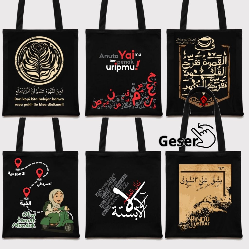 Tote Bag Kanvas Desain Santri Islami Samaro Untuk Kitab Fathul Qorib Alfiyah Jurmiyah Amrithi Imrith