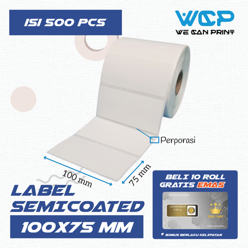 

Label Semicoated 100x75 mm Kertas Sticker Printer Barcode 100 x 75 mm isi 500 PCS