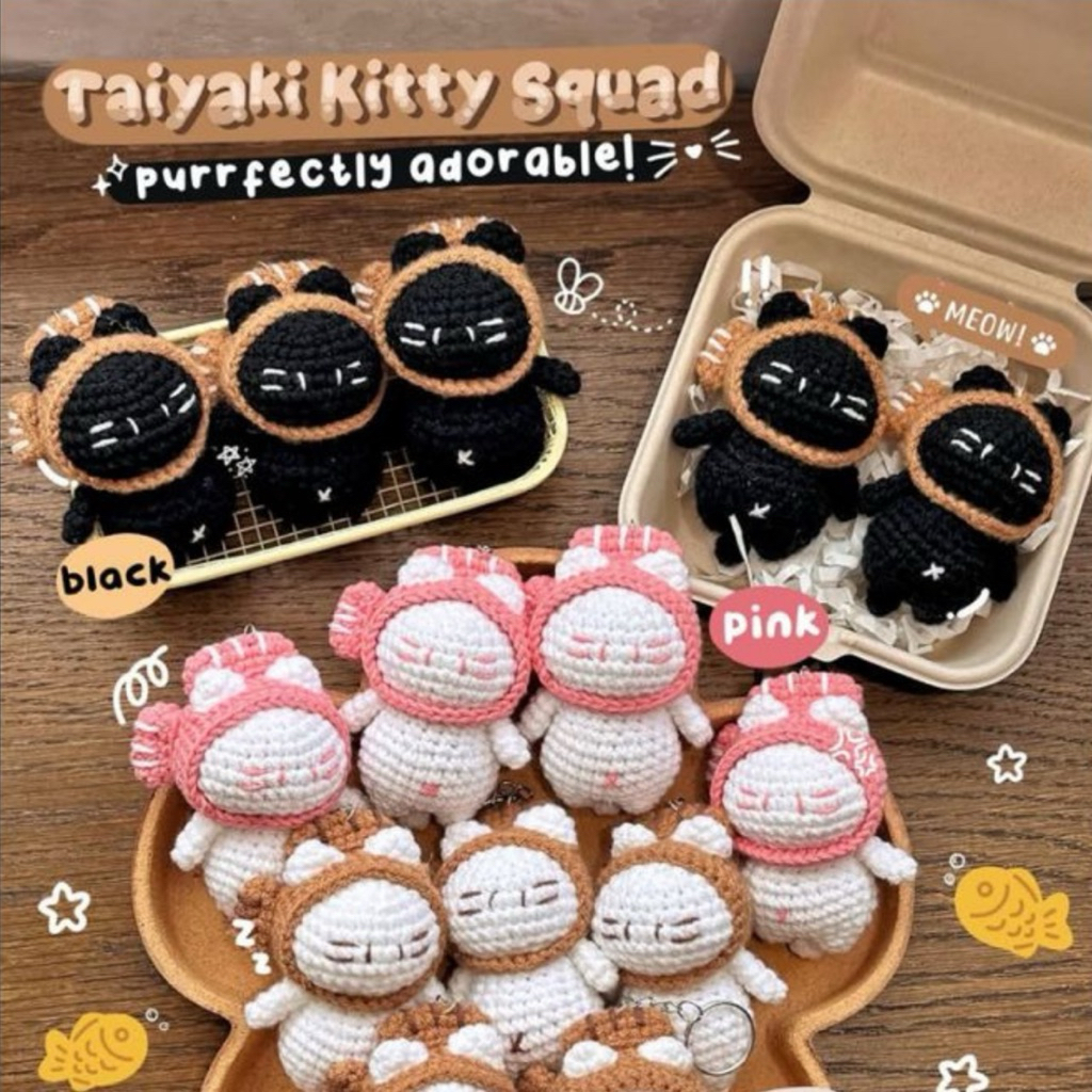 Amigurumi Taiyaki Cat Crochet Keychain | Gantungan Kunci Boneka Rajut Kucing Rajut