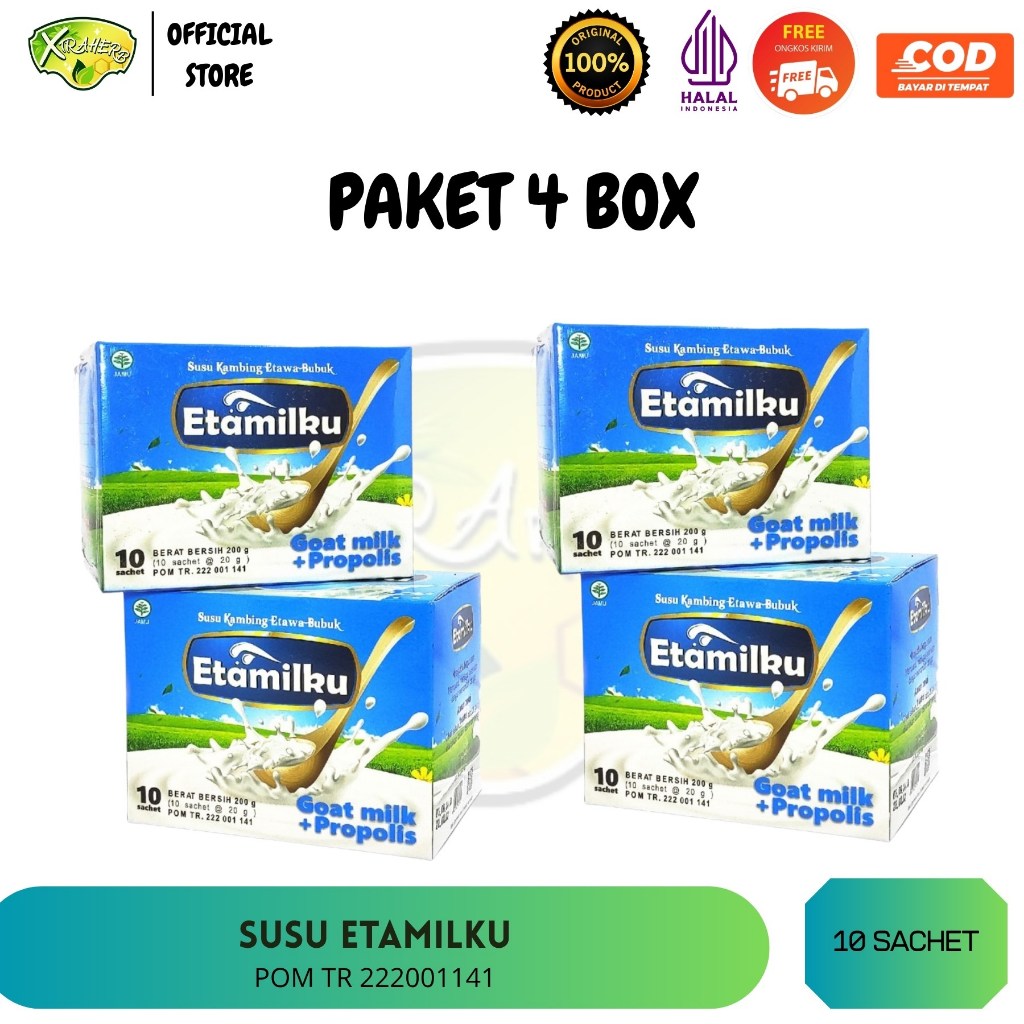

[PAKET 4 BOX] Susu Kambing Etawa Etamilku Plus Propolis Original BPOM Paket Hemat