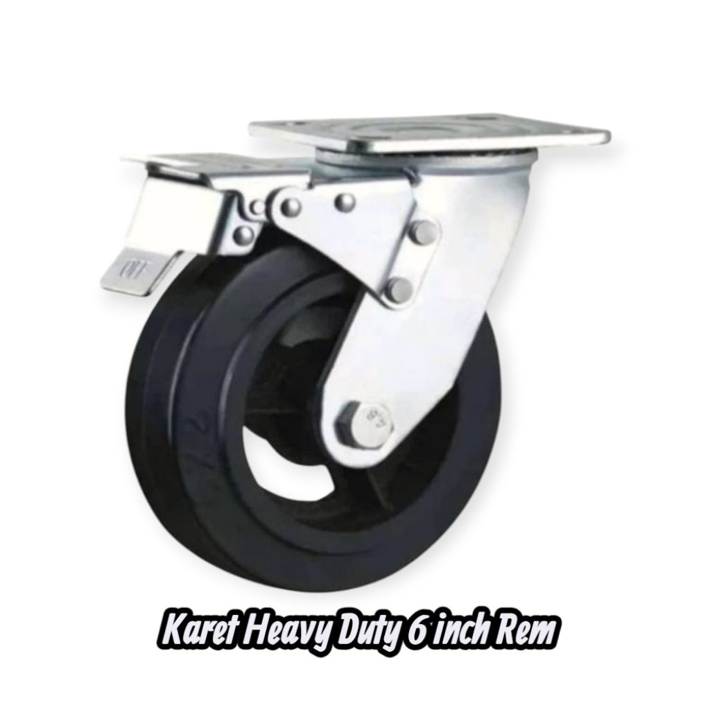 Roda Troli Karet Heavy Duty 6 inch Rem