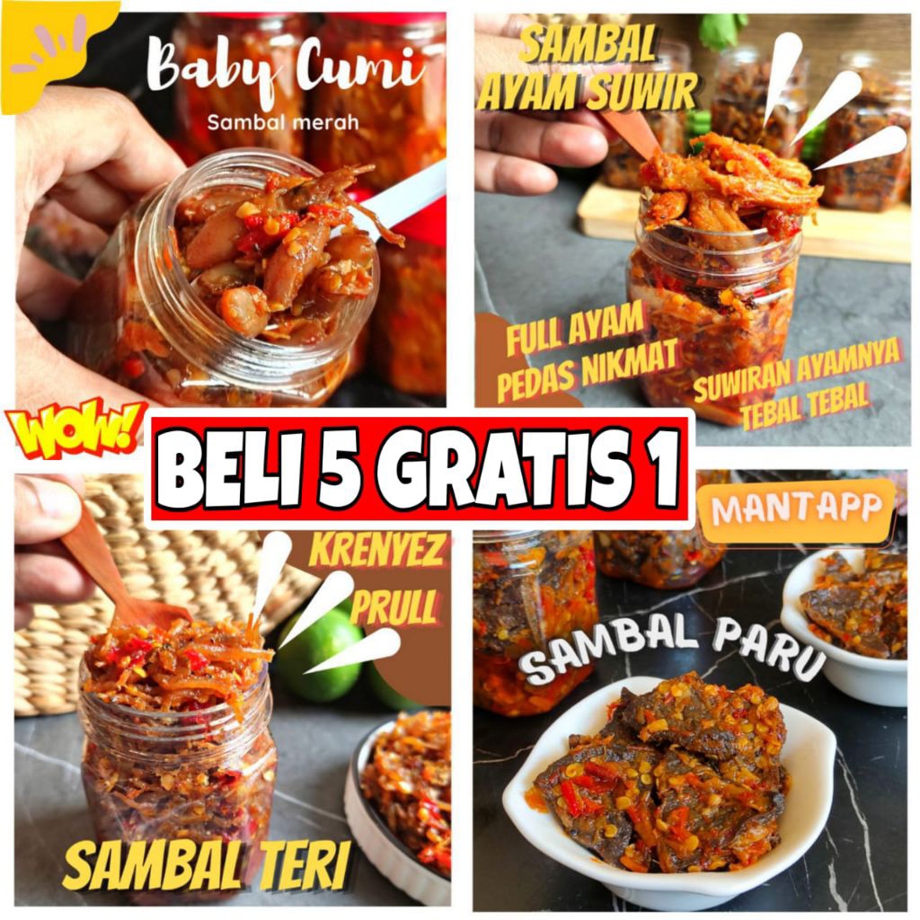 

Sambal Baby Cumi, Cakalang, Roa, Ayam Suwir, Paru, Teri Medan, Kecombrang, Pete, Jengkol, Bawang.150G by INDO SAMBEL