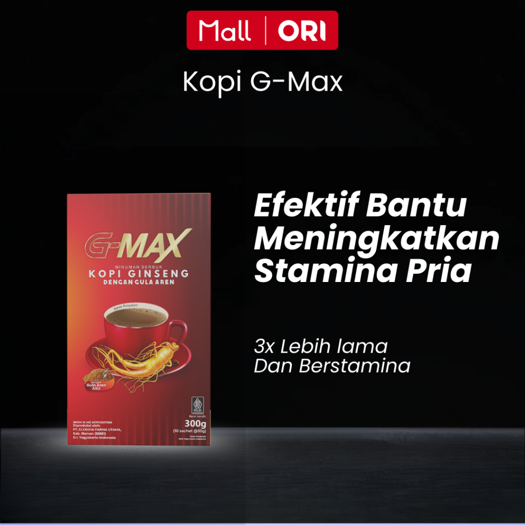 

KOPI G-MAX Minuman Kopi Gingseng 1 Box isi 10 sachet Original BPOM