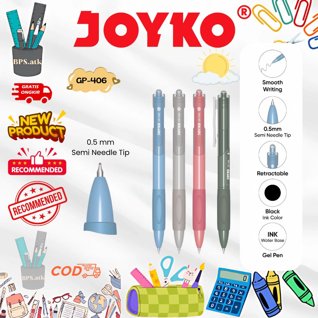 

(12 pcs) JOYKO Pulpen Gel Pen Pena GP-406/GP-407 0.5 mm Pulpen Cetek