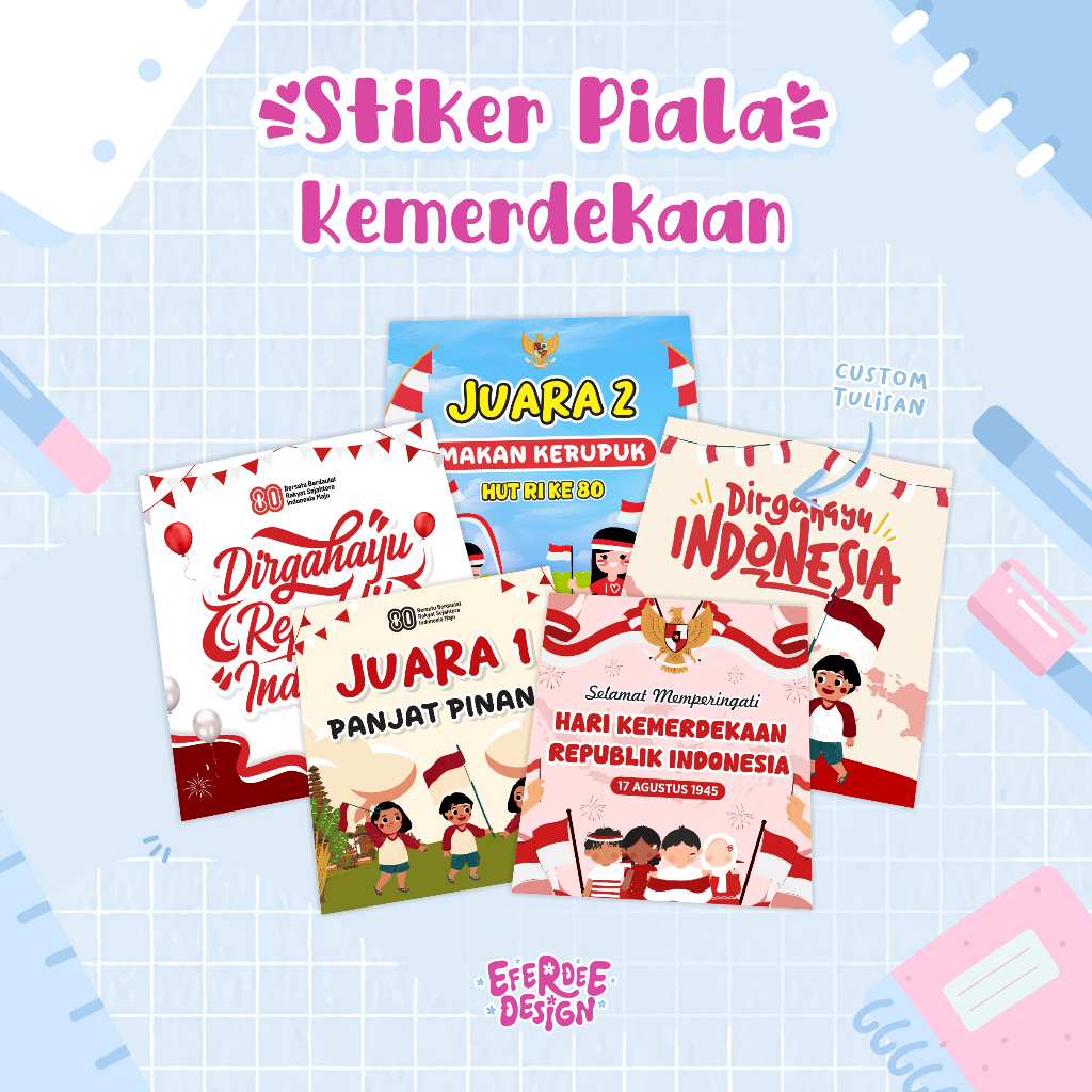 

Custom Label Stiker Piala Akrilik Kemerdekaan 17 Agustus Stiker HUT RI