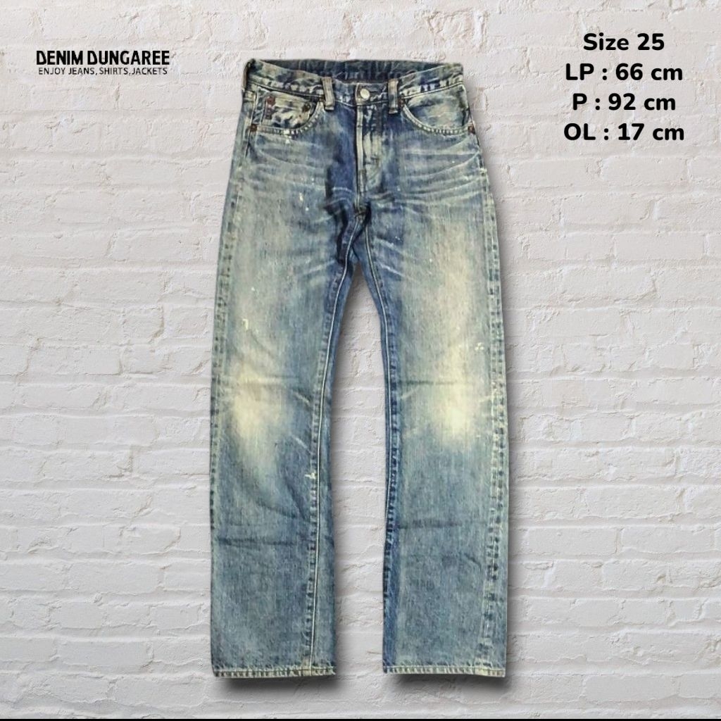 Size 25 Celana Panjang Denim Dungaree Sanforized Blue Washed Fading Straight fit Original Second Pre