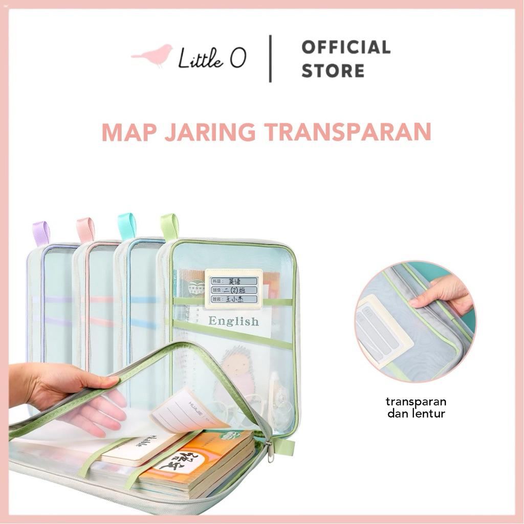 

LITTLE O Document Bag Transparan 3 Lapis Tas Folder Portabel Jaring Penyimpanan Dokumen Tas Klasifikasi Buku Teks