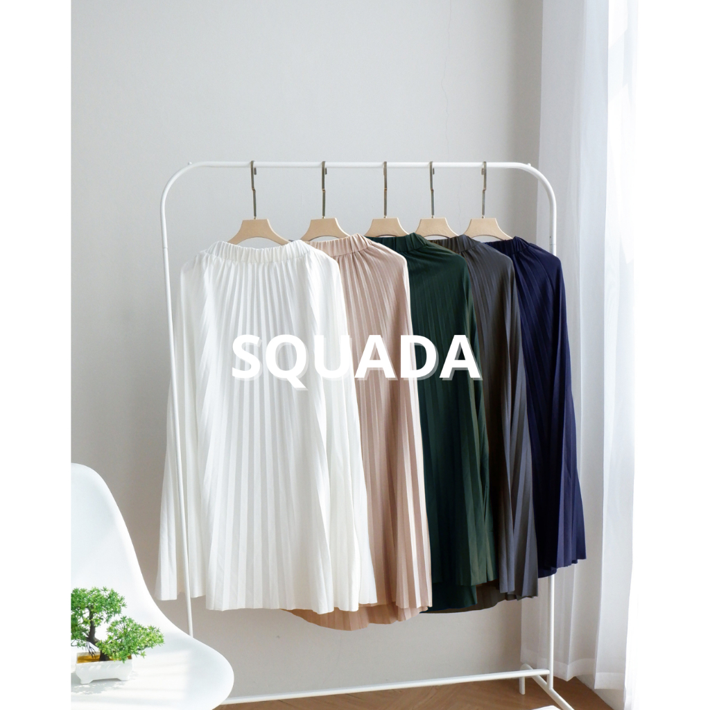 SQUADA - ROK PLISKET PREMIUM A Line Mayung 18 warna lengkap Hitam Putih Navy Pastel Coklat Milo Ijo 
