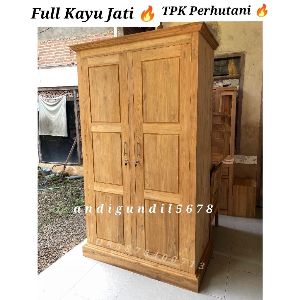 PROMO  READY STOK Lemari Pakaian Pintu 2 Full Kayu Jati TPK Perhutani Lemari Pakaian Minimalis Jati 