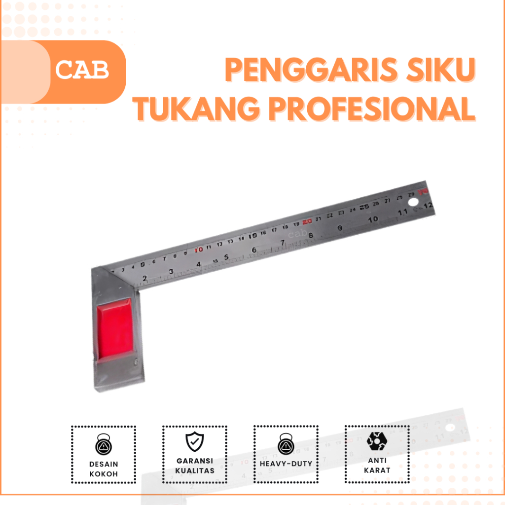 

CAB Penggaris Siku Tukang 30cm Stainless Steel Profesional / Penggaris Sudut 90 Derajat / Try square