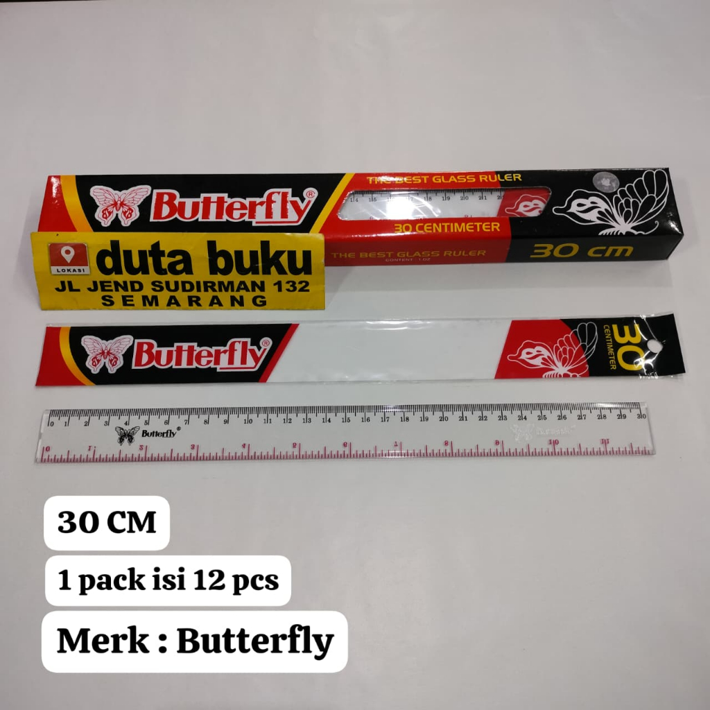 

[1 pack /12pcs] Penggaris Plastik Butterfly 20/30 cm Mistar Mika