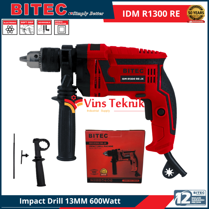 BITEC IDM R1300 RE Mesin Bor Tembok Listrik Impact Drill Hammer Drill 13MM 600Watt IDMR1300