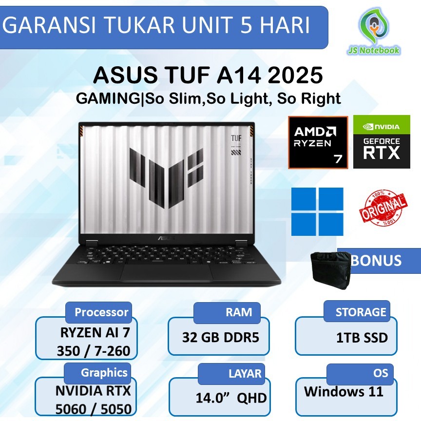ASUS TUF A14 FA401KM RYZEN AI 7 350 / 260 RTX5060 / 5050 8GB/ 32GB 1TB W11+OHS+M365B 14.0 WQXGA 165H