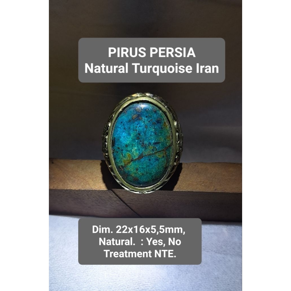 Batu Natural Pirus Persia Turquoise Iran AKTIF Alami Cincin Batu Fairus Persia Jaring Emas |  Al Fai