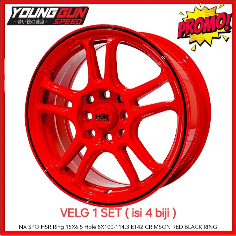 velg mobil racing ring 15 hsr nx spo r15 lbar 6,5 lubang 4x100-114 warna merah buat brio,calya dll