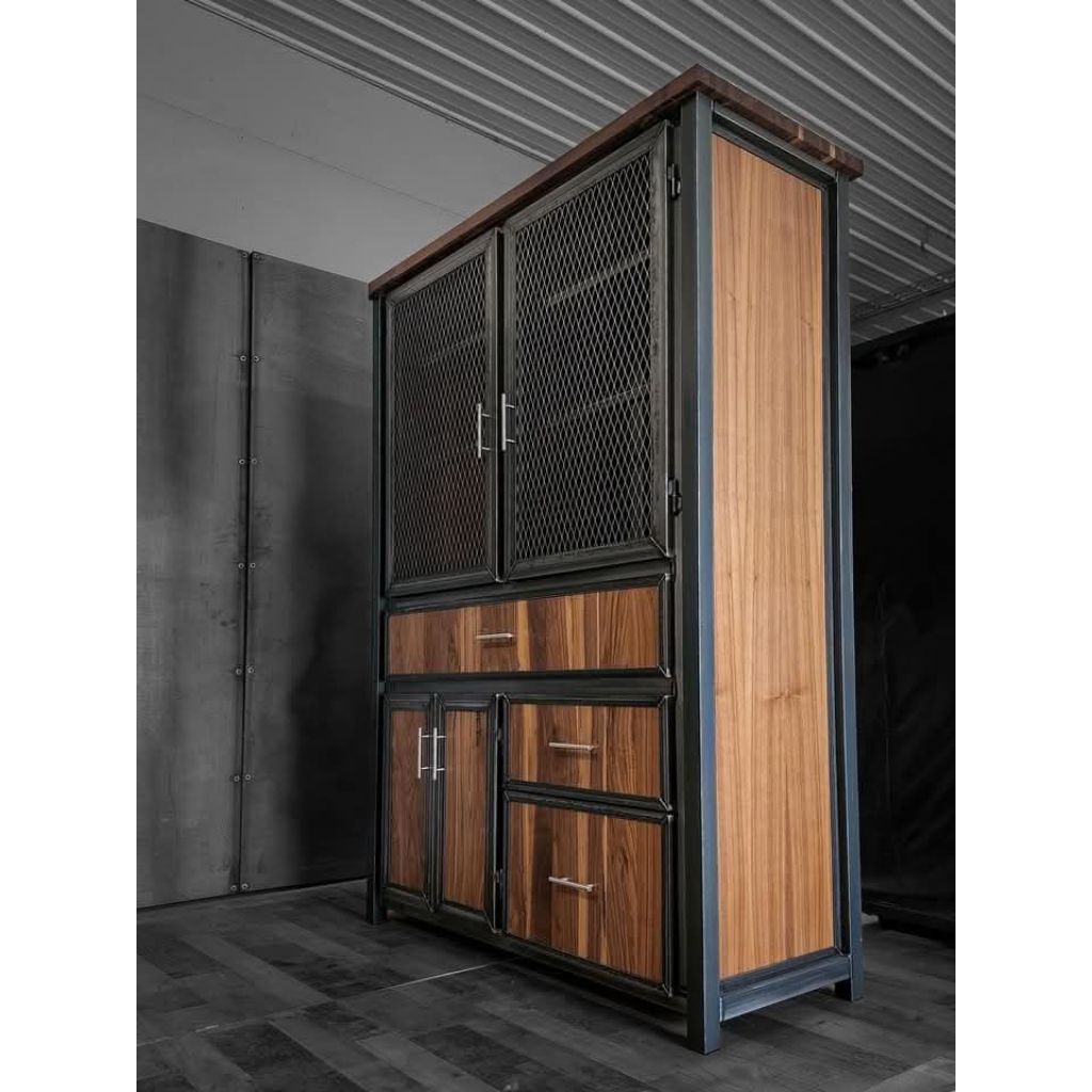 LEMARI BAJU CUSTOM BAHAN BESI COMBINASI BLOCKBOAR LAMINASI HPL