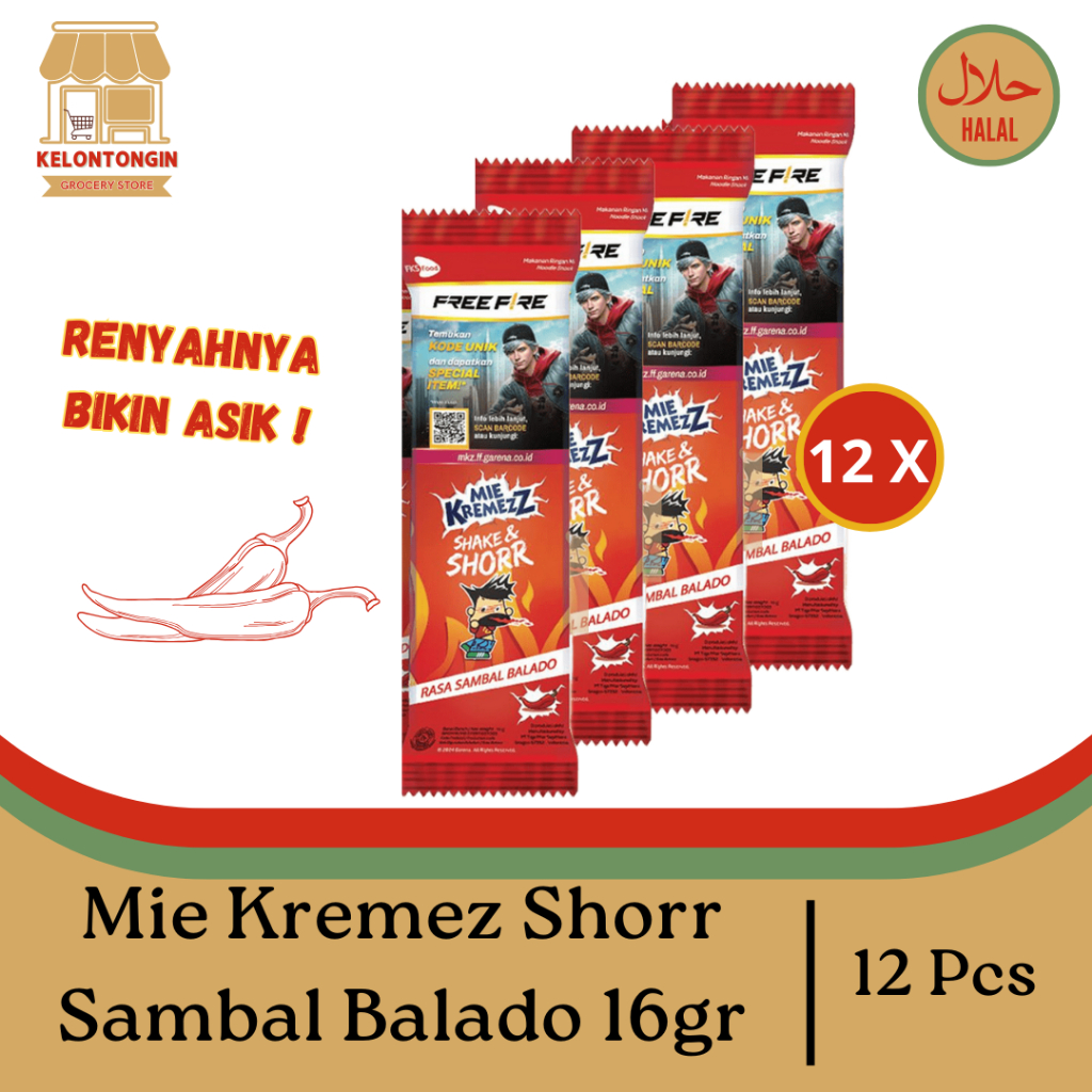 

Mie Kremezz Shorr - Sambal Balado - 12 Pcs / 16gr / Snack Kering / Camilan Gurih