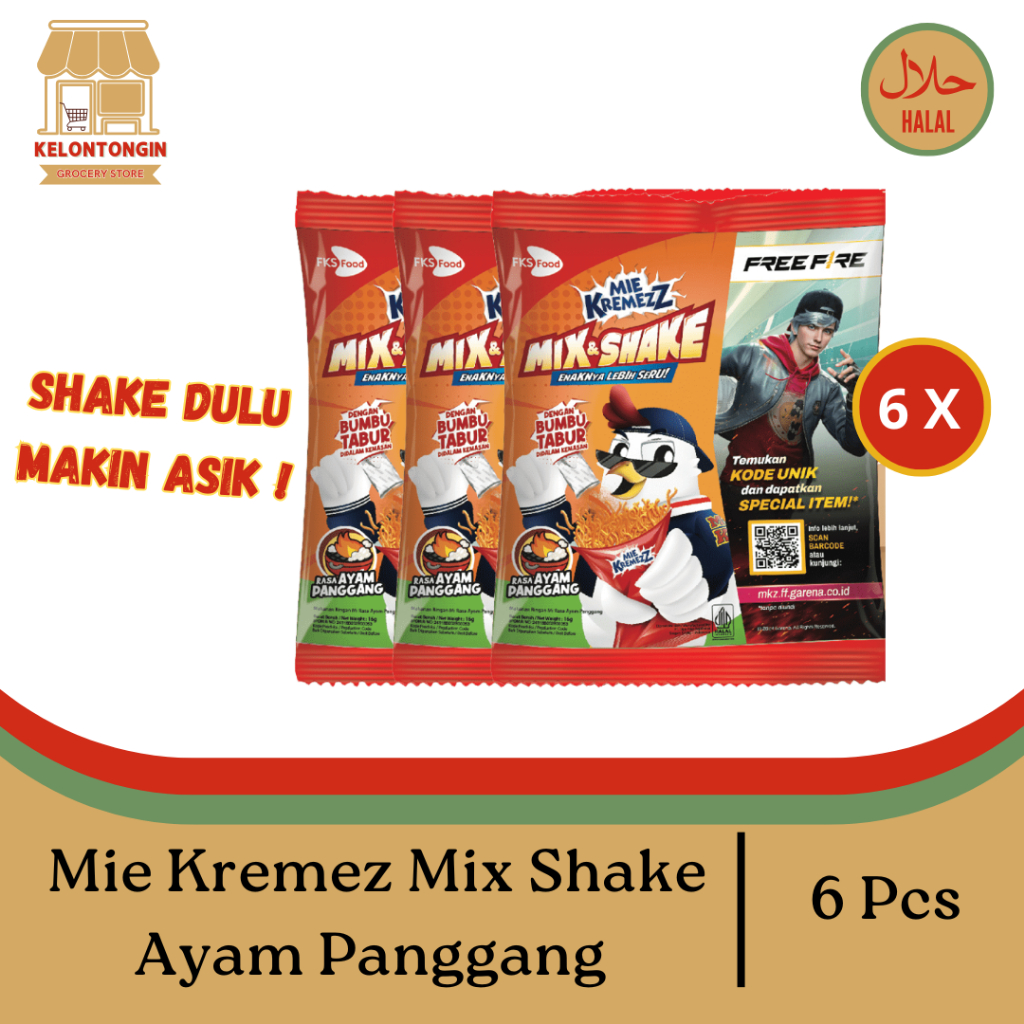 

Mie Kremezz Mix & Shake - Ayam Panggang - 6 Pcs / 16gr / Snack / Camilan