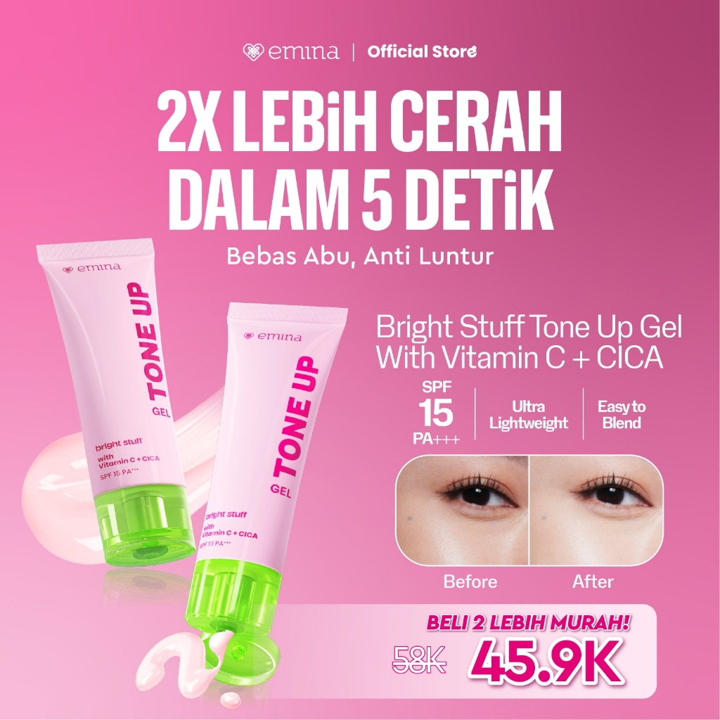 [Twin Pack] Emina Bright Stuff Tone Up Gel 20 ml Isi 2 Paket Tone Up - Pelembab Wajah Mencerahkan In