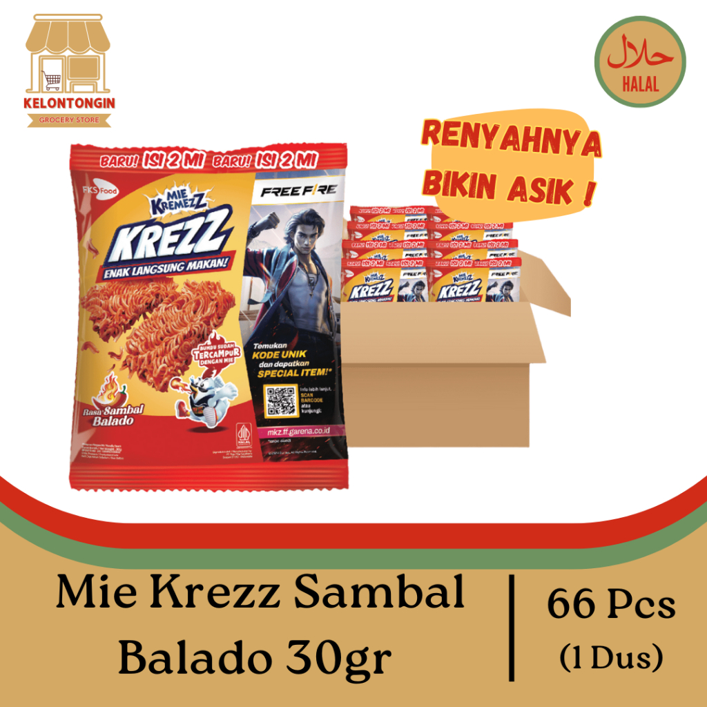 

Mie Kremezz Krezz - Sambal Balado- 1 Dus isi 66 Pcs / 30 gr / Snack / Camilan