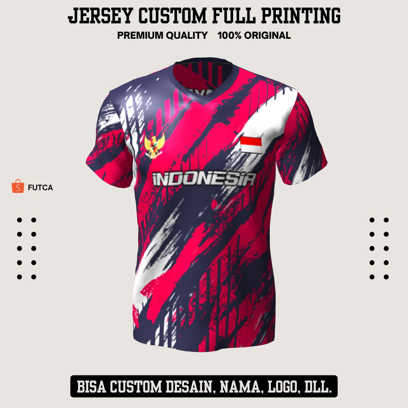 Kaos Jersey Futsal Abu Pink Putih Motif Abstrak 145 - Jersey Baju Olahraga Full Printing