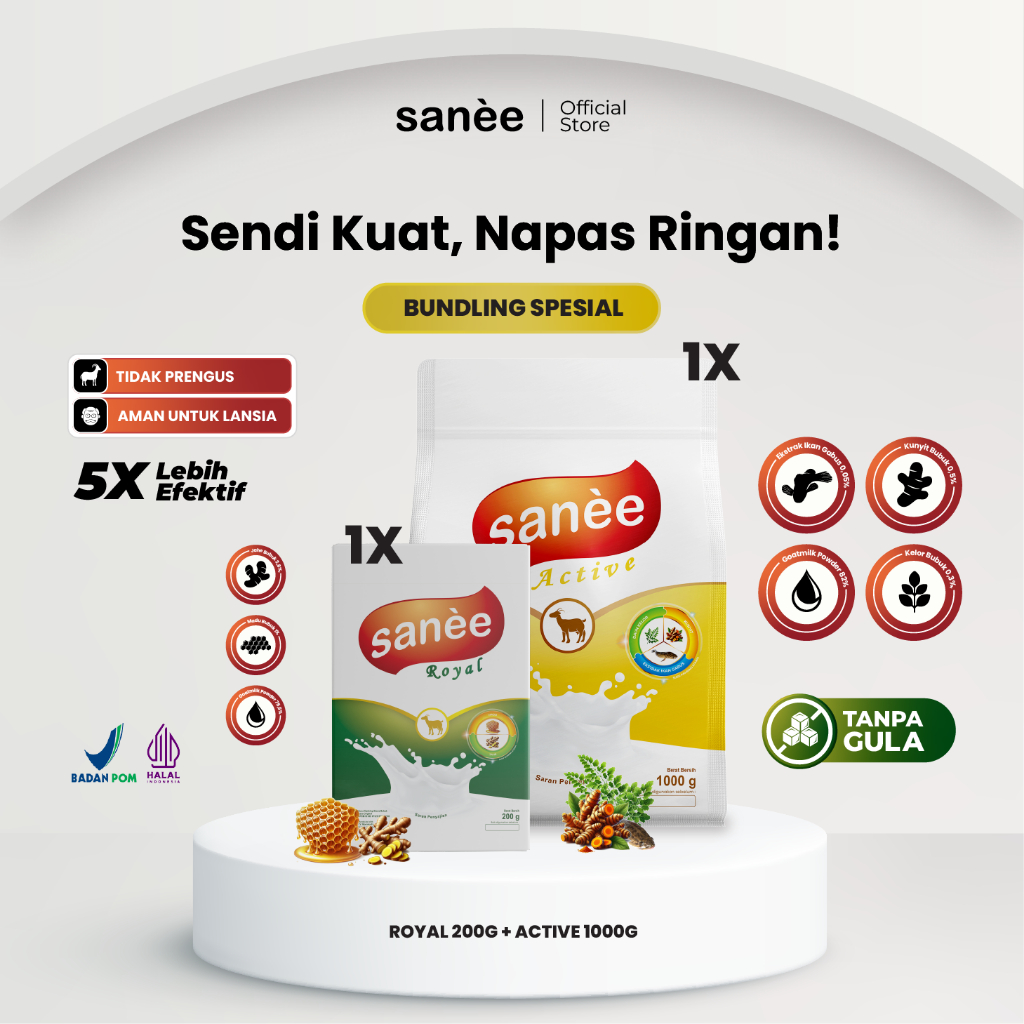 

Susu Kambing Etawa Bubuk Active 1Kg + Royal 200g Sanee