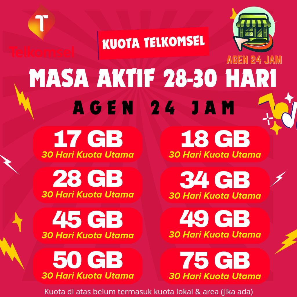 PAKET DATA TELKOMSEL 30 HARI DENOM BESAR / KUOTA INTERNET TELKOMSEL TERMURAH 24 JAM